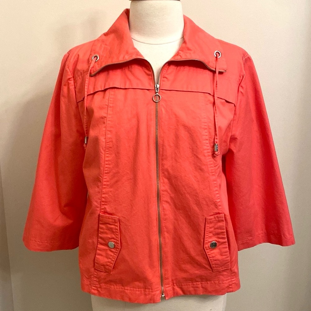 Studio Works Coral Zip Up Lined 3/4 Sleeves 100% Cotton Coastal Jacket Size L